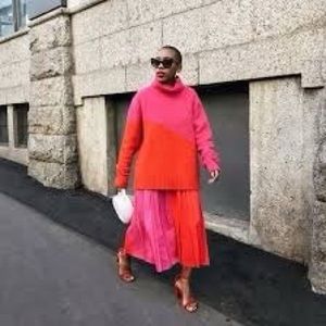 H&M studio pink and red color block turtleneck